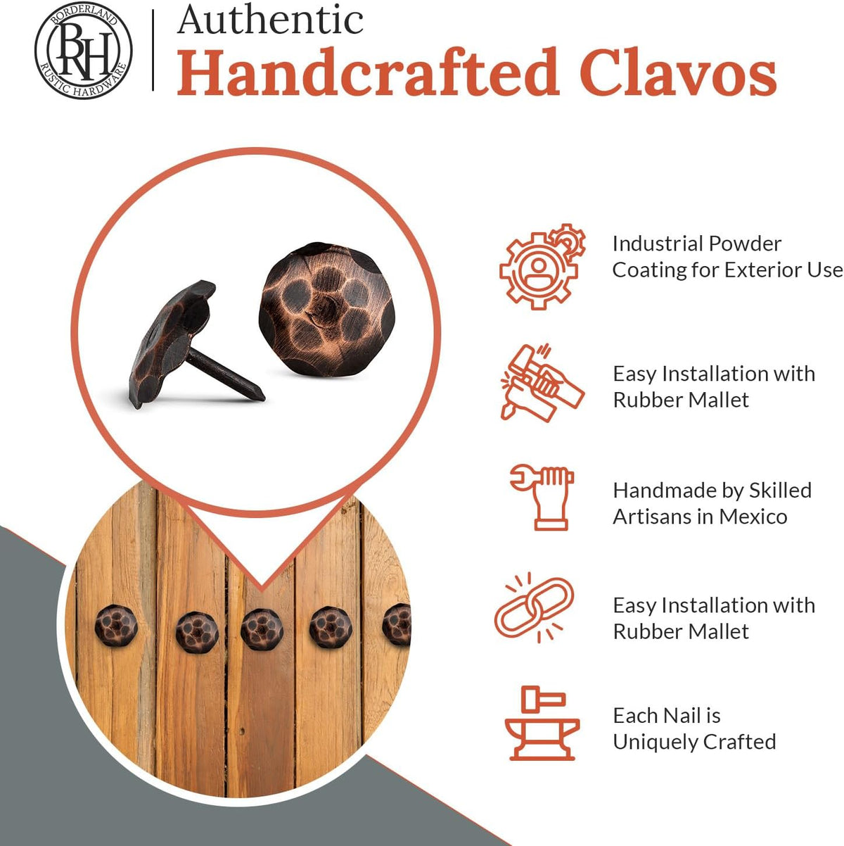 10 Pack 1" Small Round Head Iron Clavos Decorative Nails – Oil Rubbed Bronze – Handmade Rustic