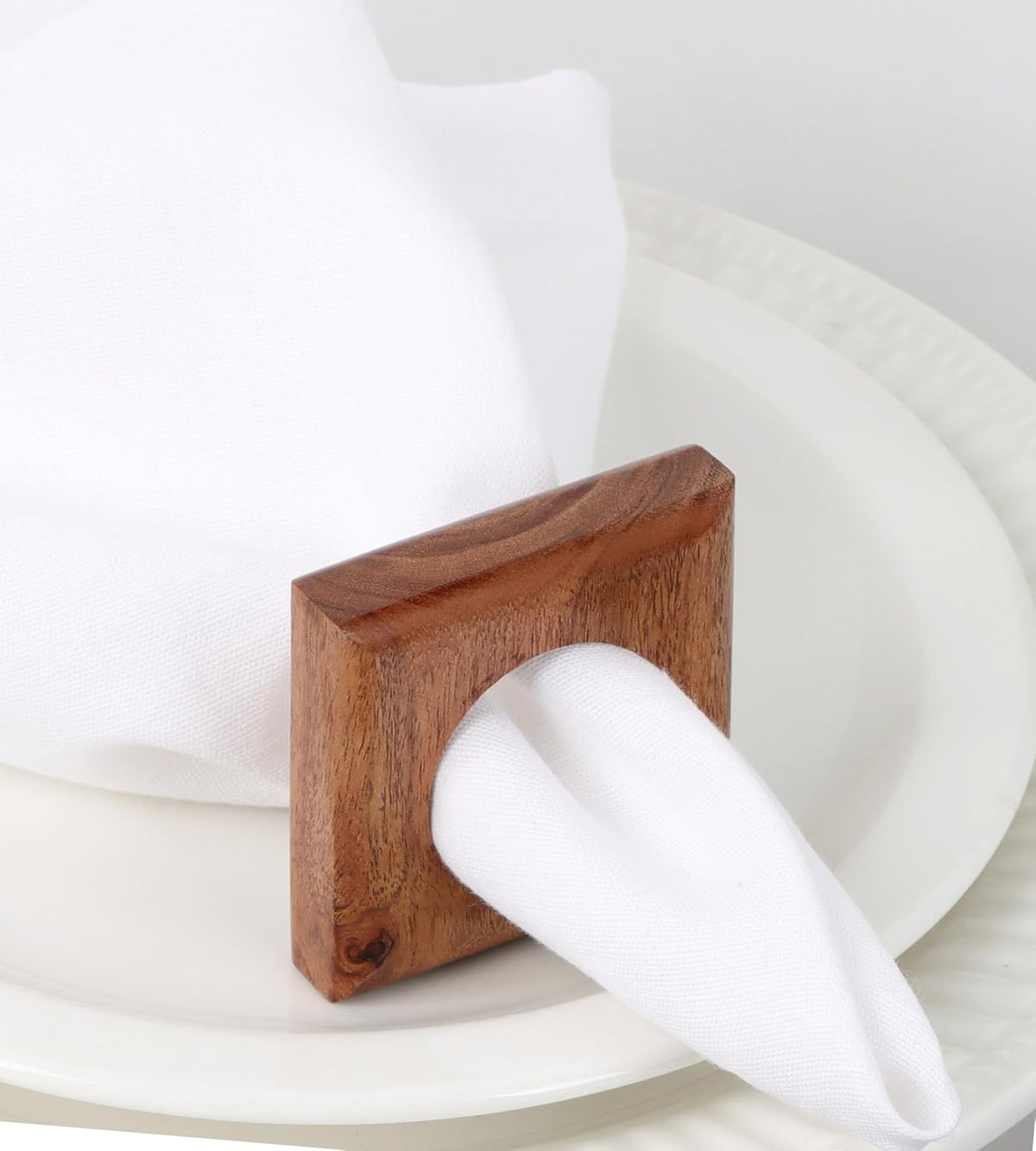 Wooden Napkin Rings Set of 12 Fall Decor for Home Square Acacia Wood Napkin Holders for Dining