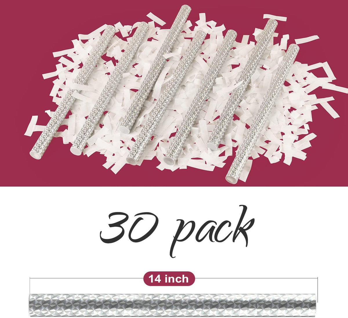 BATTIFE 30Pack White Confetti Wands, 14 Inch Tissue Paper Confetti, Flick Flutter Sticks for