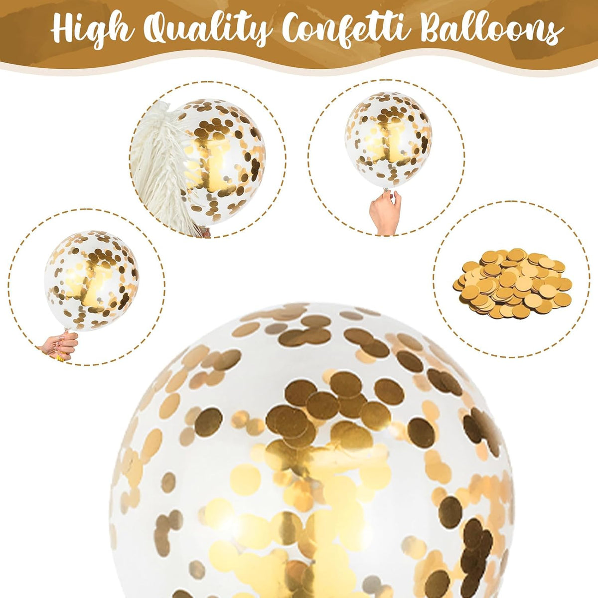 Black and Gold Confetti Balloons, 12 Inch Black Metallic Gold Confetti Latex Balloons, Black Golden