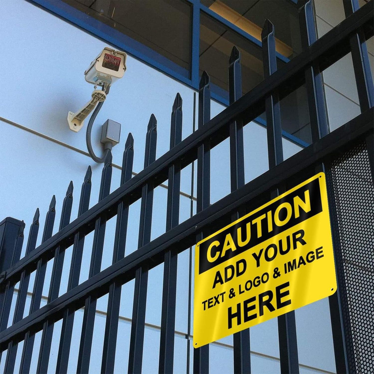 Custom Caution Signs Outdoor Metal - 12 x 8 Personalized Aluminum Warning Signs Rust-Proof Beware