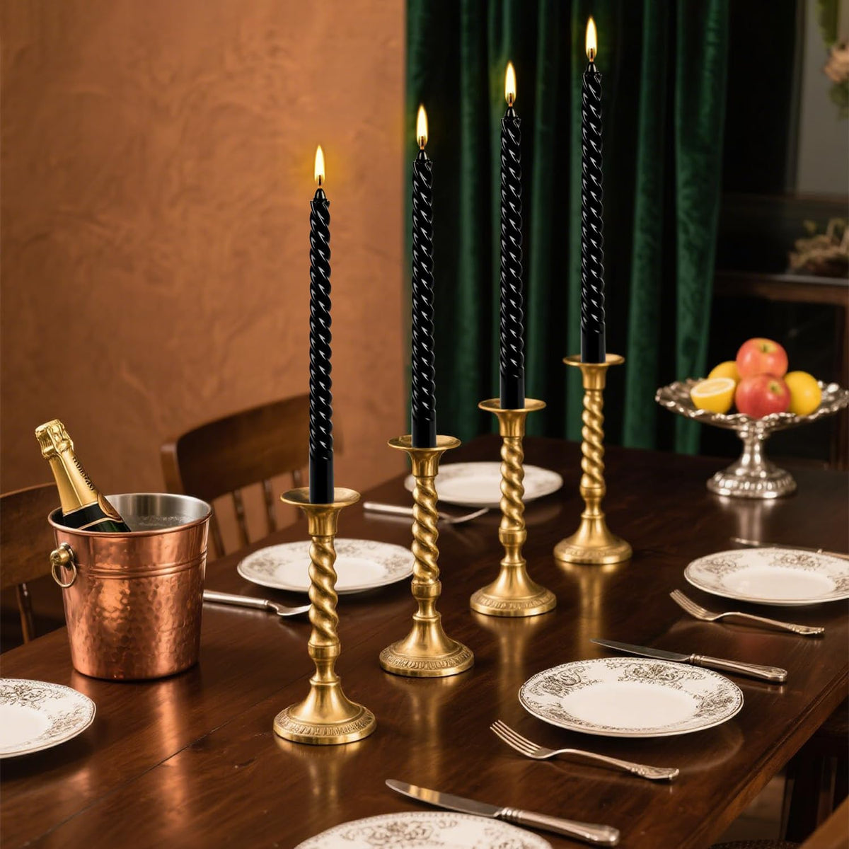12-Pack 10' Tall Black Spiral Taper Candle Set - Dripless, Smokeless for Halloween&Christmas
