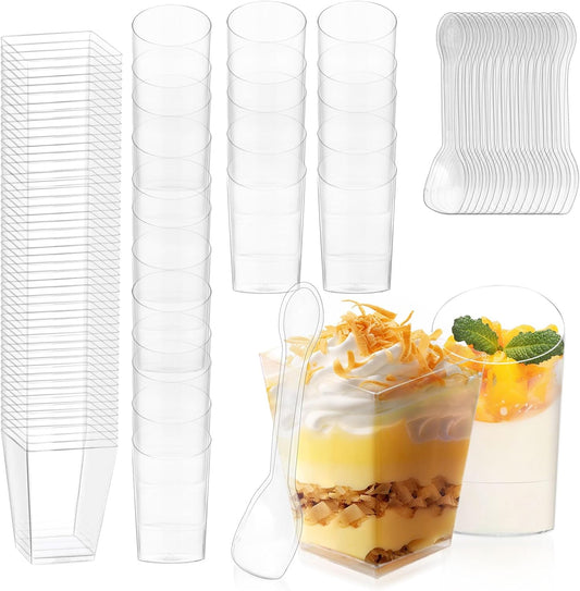 300 Pack Mini Dessert Cups with Spoons – Clear Plastic Parfait Cups for Parties, Ice Cream