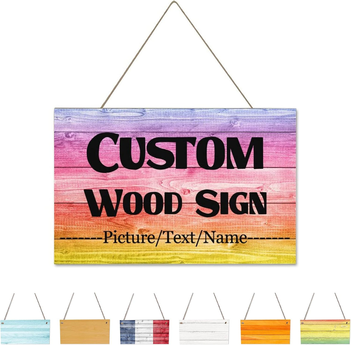 Custom Wood Sign With Hanging String, Personalized Wooden Name With Text Logo Photo, 20 Fonts, 100