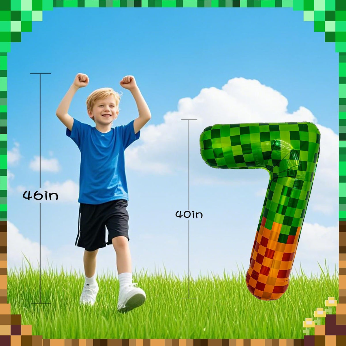 Pixel & TNT Theme 40in Giant Number Balloons - Foil Mylar Birthday Party Decorations for Kids