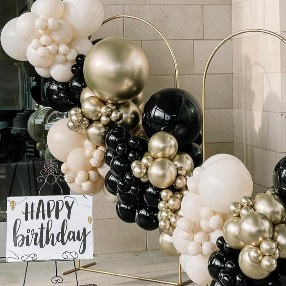White Sand Black Balloons Set,12Inch Black Cream White Balloons for Wedding Bridal Shower