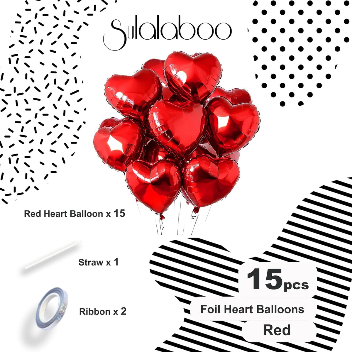 15Pcs Red Heart Balloons Helium 18 Inch Heart Shaped Foil Balloons for Valentines Day Mother's Day