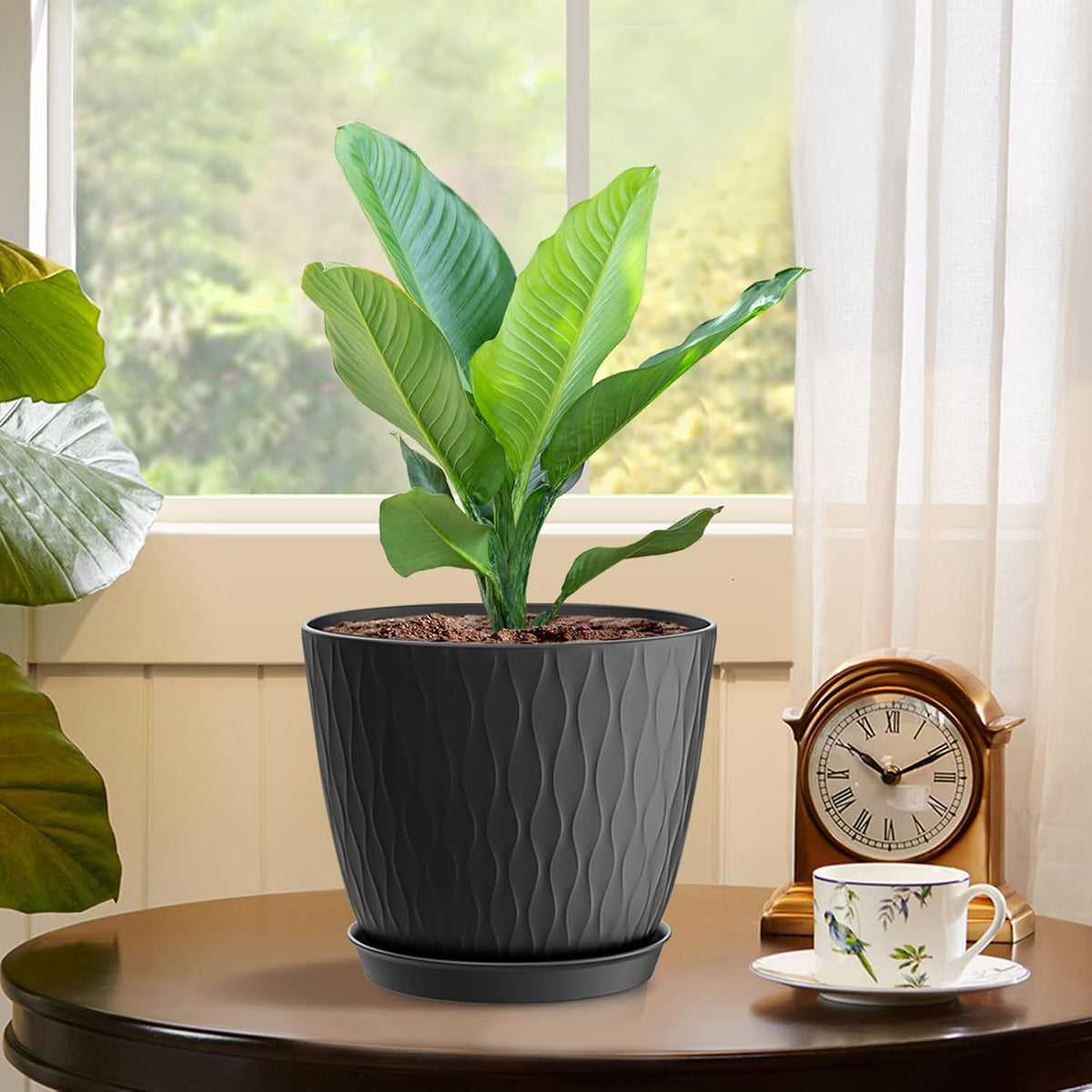 6 inch Plant Pots, 5 Pack Flower Pots with Drainage Holes and Saucers for Indoor Plants, Plastic