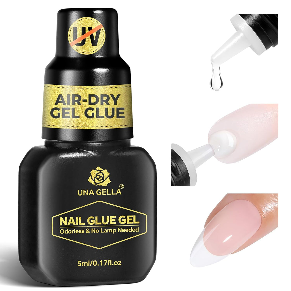 UNA GELLA Super Strong Gel Nail Glue for Press Ons: No U V Lamp Needed Glue Gel, Travel-Size 5ml