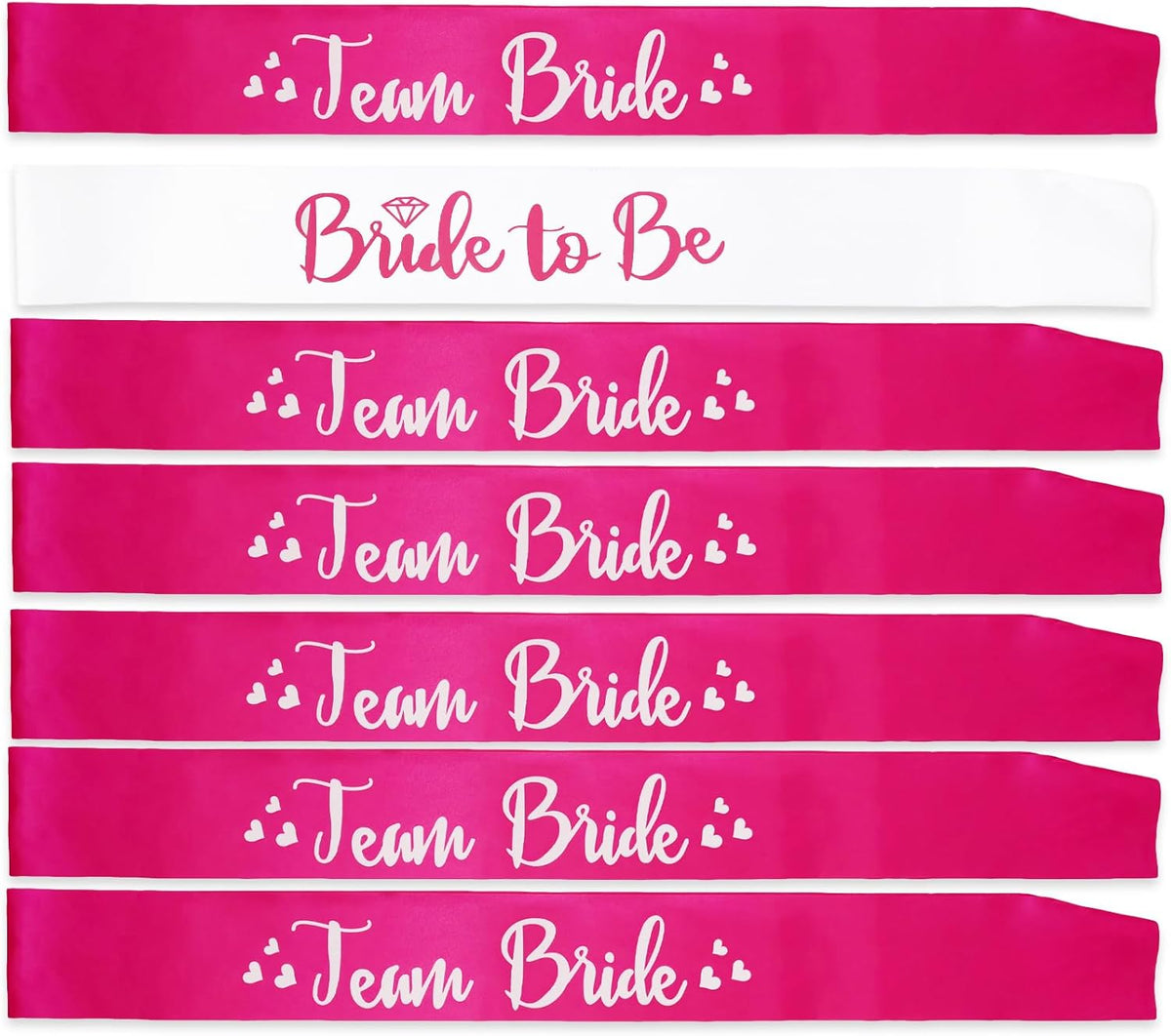 7 Pack Bachelorette Sashes Hot Pink, 1 White Bride to Be Sash and 6 Team Bride Sashes Bridal Shower