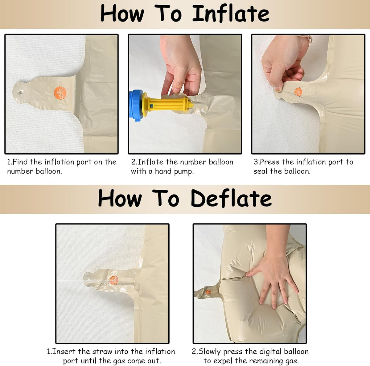 40 Inch Large Cream Numbers Balloons 0-9, Self Inflating White Sand Foil Number 0 Helium Balloon
