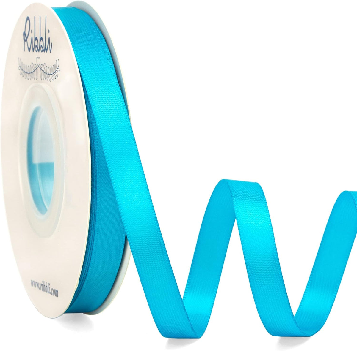 Ribbli Double Faced Turquoise Blue Satin Ribbon,3/8” x Continuous 25 Yards,Use for Bows