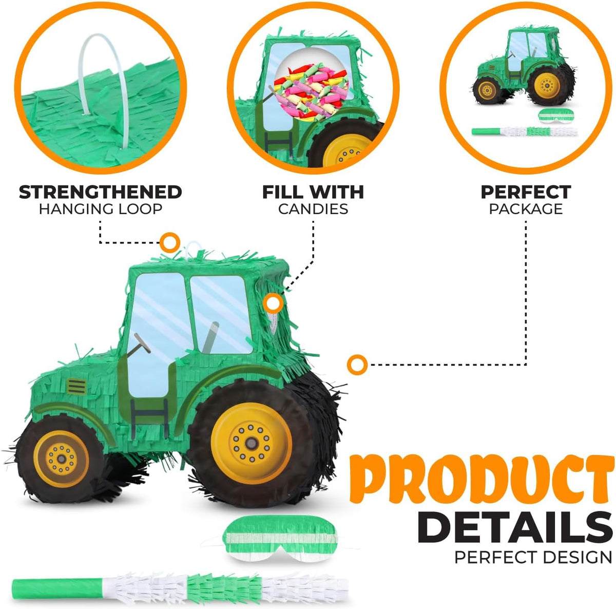 Tractor Pinata Bundle with a Blindfold and Bat(15.8 x 6.7 x 12 Inches), Kids Excavator Pinata for