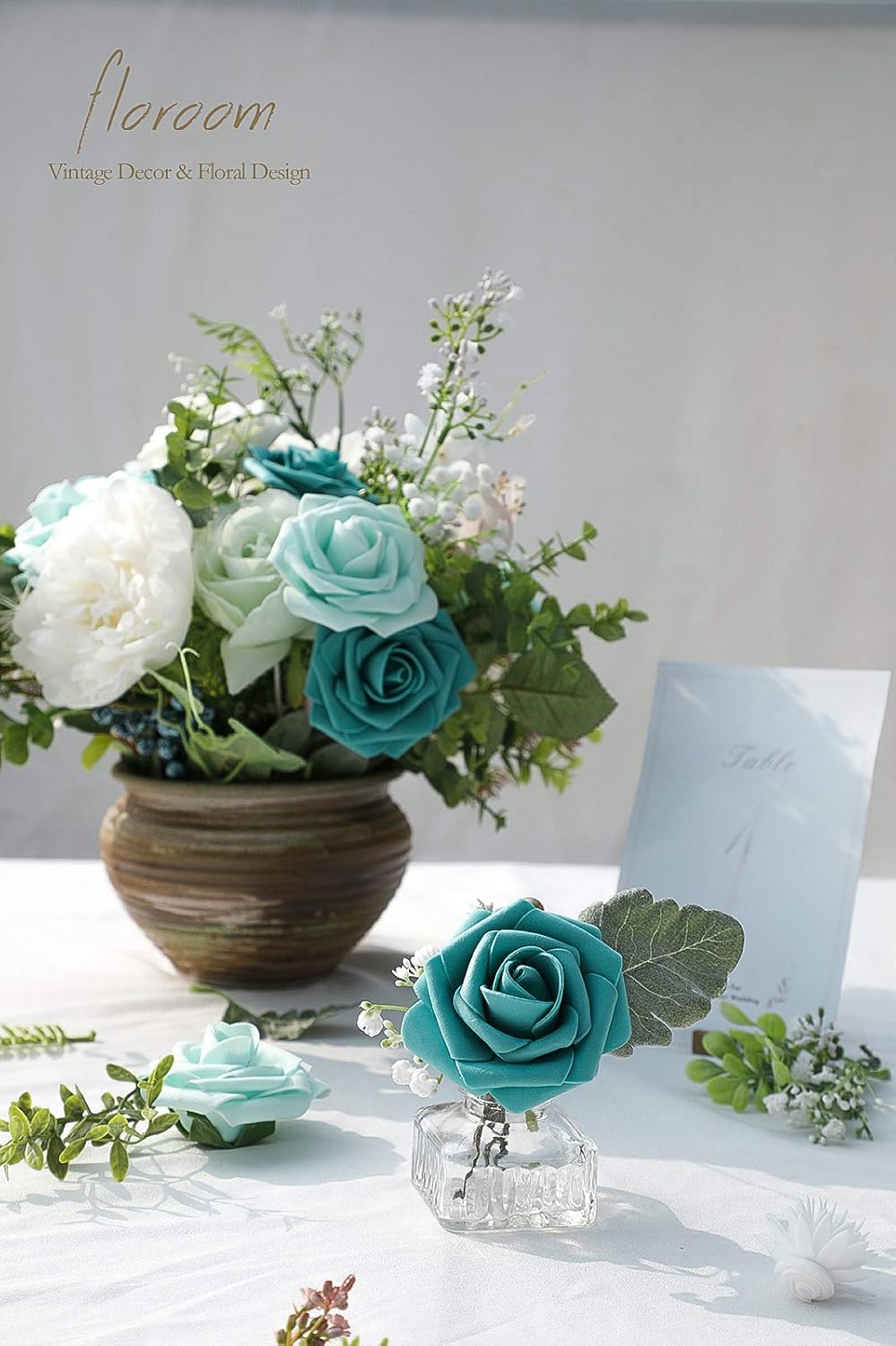Floroom Artificial Flowers 25pcs Real Looking Green Ombre Colors Foam Fake Roses with Stems for DIY