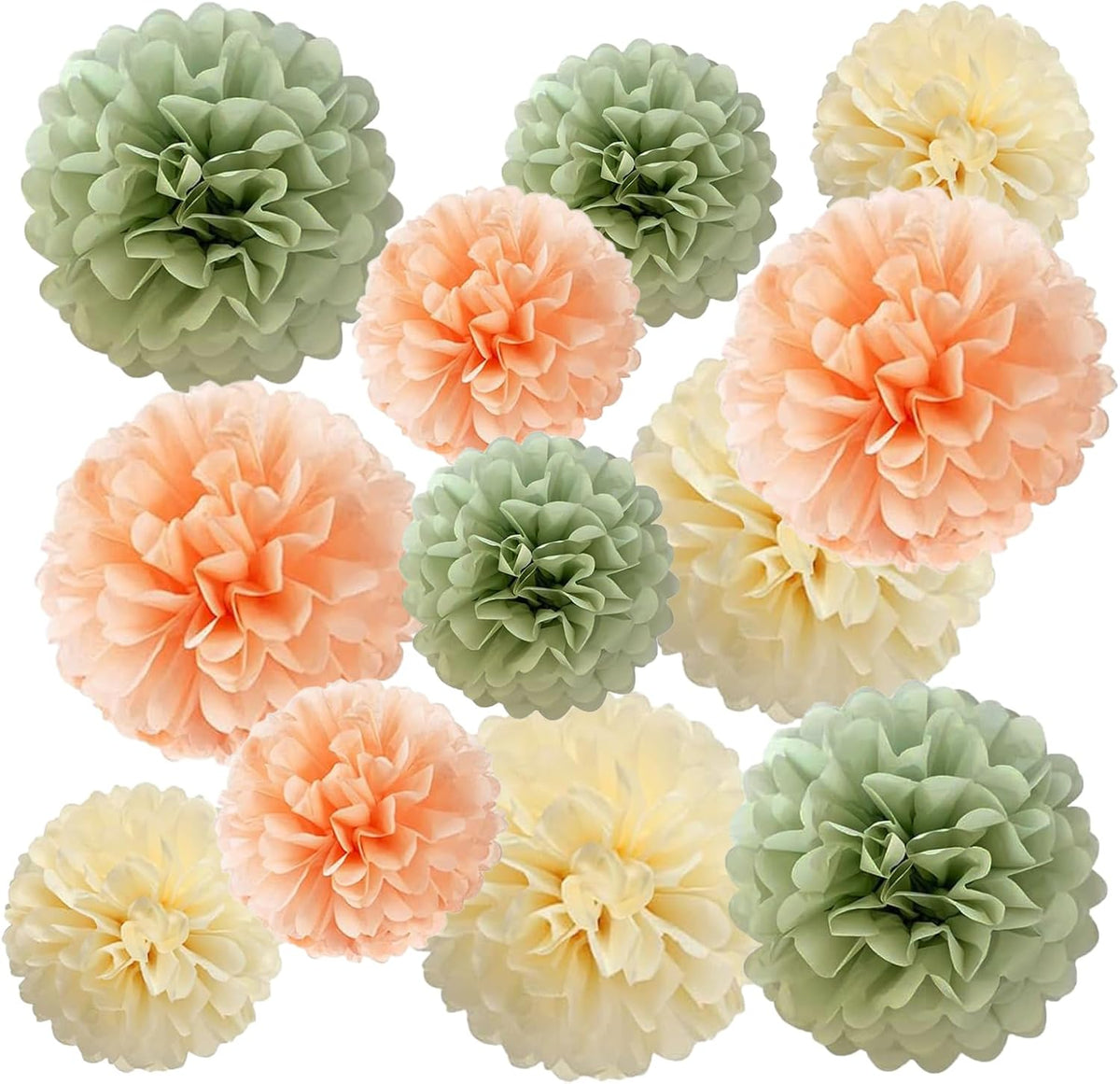 ZOOYOO Sage Green and Pink Cream Party Decoration - Green and Peach Tissue Paper Pom Poms for