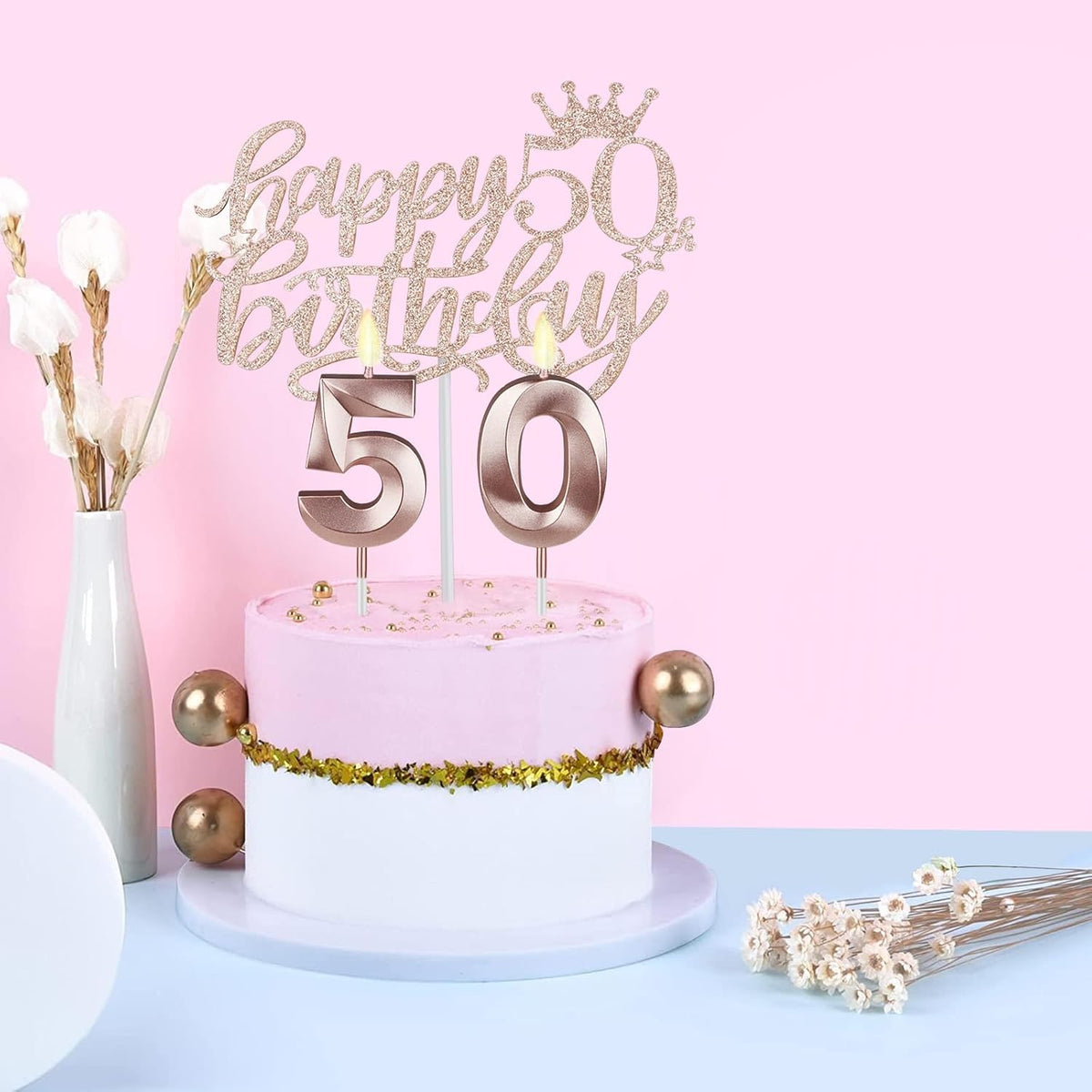 50th Birthday Decorations for Women, Including 50th Birthday Sash and Crown, Cake Topper and