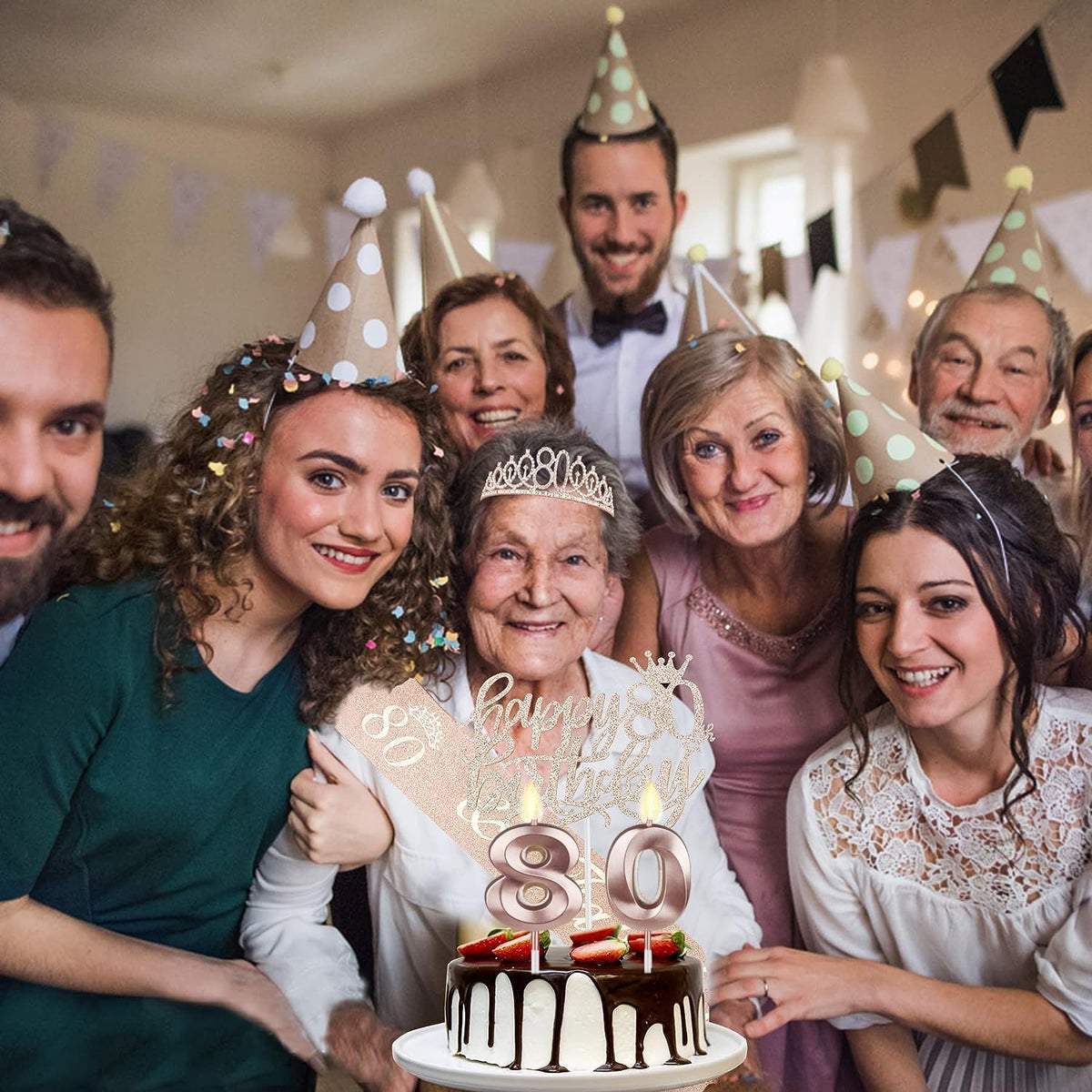 80th Birthday Decorations for Women, Including 80th Birthday Sash and Crown, Cake Topper and
