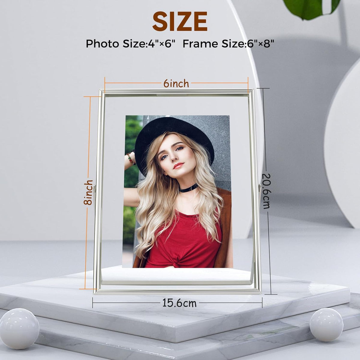 Silver Floating Frame (6"x8", Vertical), For Picture 5x7, 4x6, 3x5, Small Desktop Photo Frame