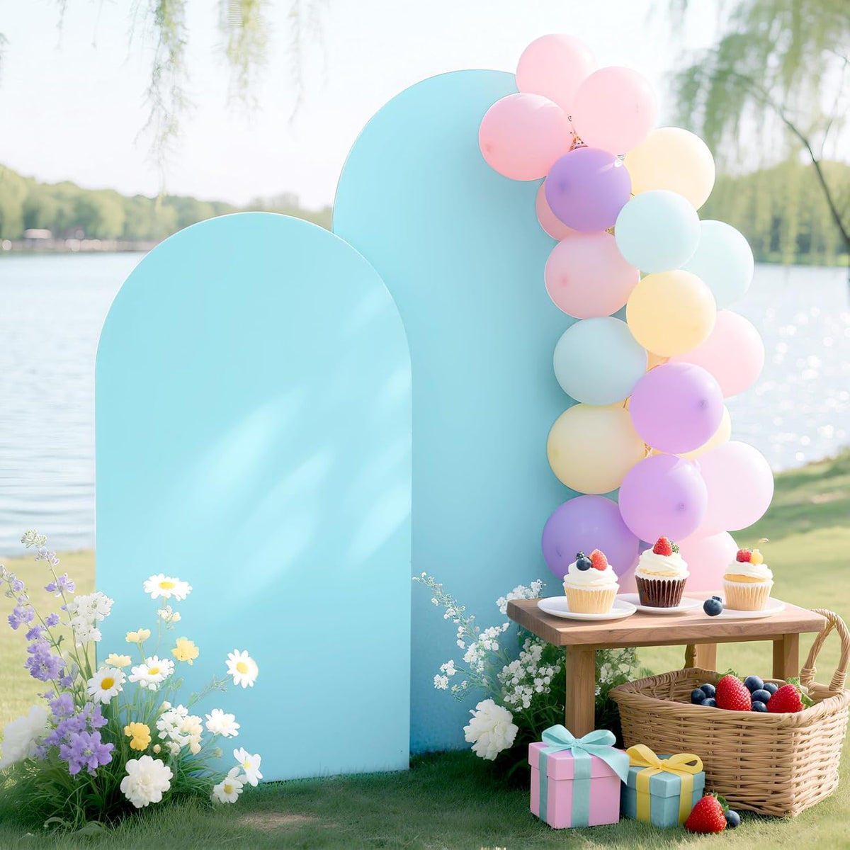 Ledido Wedding Arch Backdrop Cover 6FT 7.2FT Arch Covers 2Set Fitted Stretchy Spandex Round Top