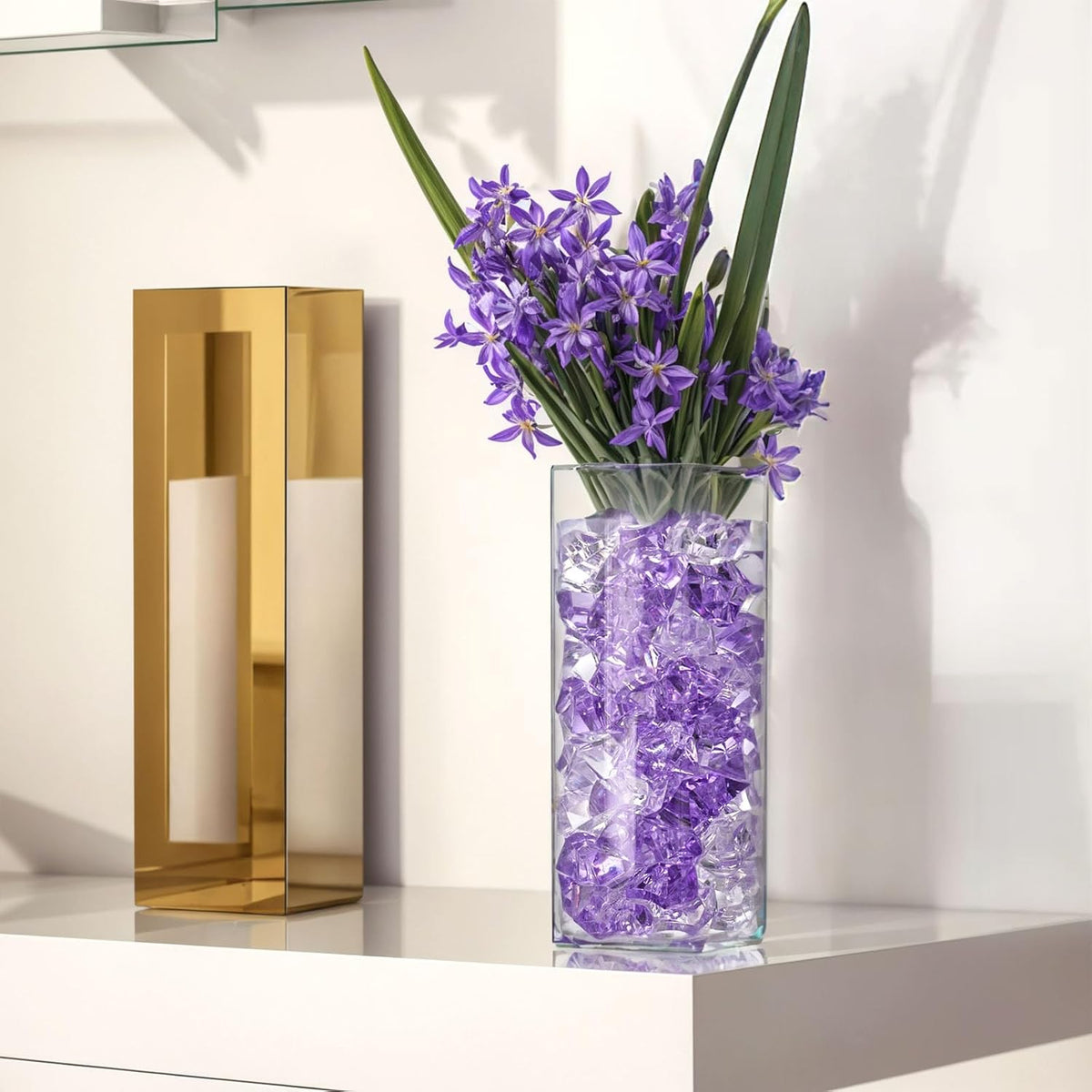 DomeStar 150PCS Fake Ice, Vase Filler Purple Fake Diamonds Plastic Clear Gems Crystals for Table