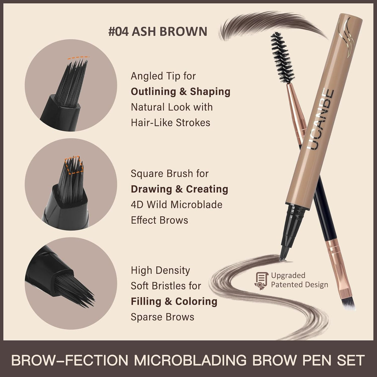 UCANBE Brow-Fection Angled Brush Eyebrow Pen, Liquid Microblading Eyebrow Pencils for Women, Wild