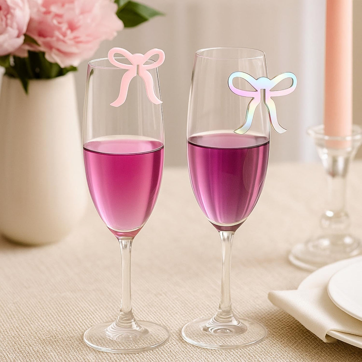 36 Pcs Bow Drink Markers Acrylic Drink Tags Bowknot Wine Glass Charms for Bachelorette Coquette