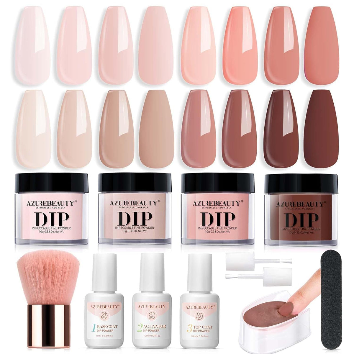 AZUREBEAUTY Dip Powder Nail Kit Starter, All Season Skin Tone Nude Brown 4 Colors Acrylic Dip