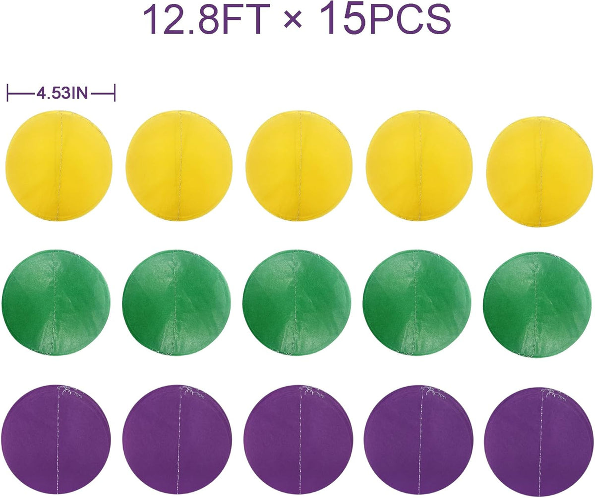 205 Ft Mardi Gras Party Decorations Purple Green Yellow Circle Dot Backdrop Garland Tissue Paper