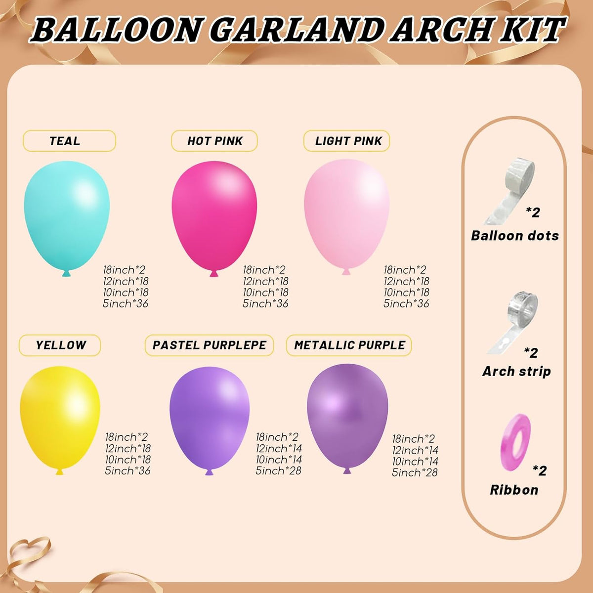 412pcs Purple Blue Pink Balloon Garland Arch Kit, 18 12 10 5 inch Different Sizes Hot Pink Metallic