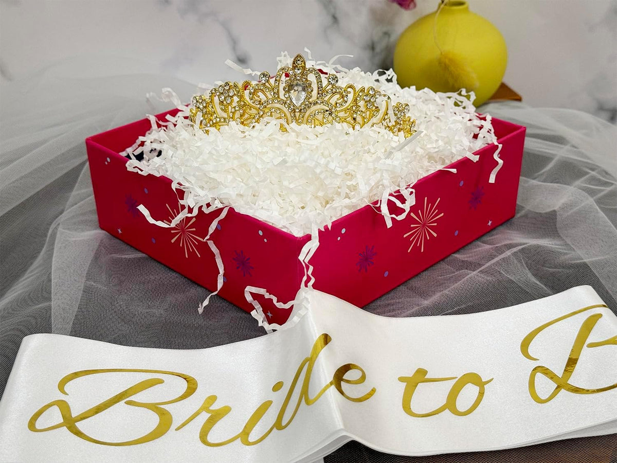 JETKONG 3 Pcs Bachelorette Party Decorations Bridal Shower Crown, Bride to Be Sash&Veil for Women