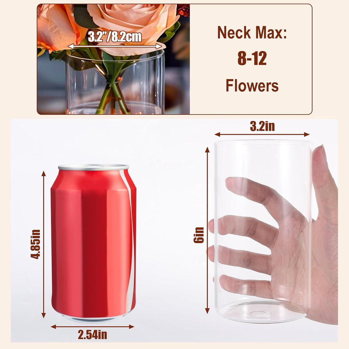 6 Inch Glass Cylinder Vases for Centerpieces | 12Pcs Clear Small Flower Vase for Wedding