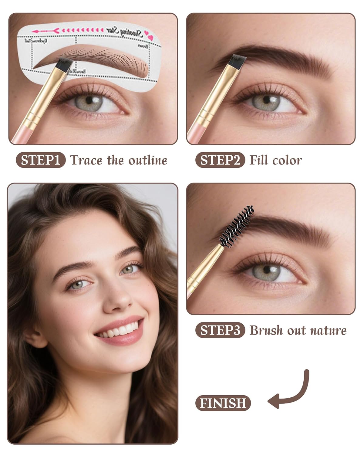 Waterproof Eyebrow Powder Kit - 3 Colors Long-Lasting Brow Powder Palette with Brush Razor &