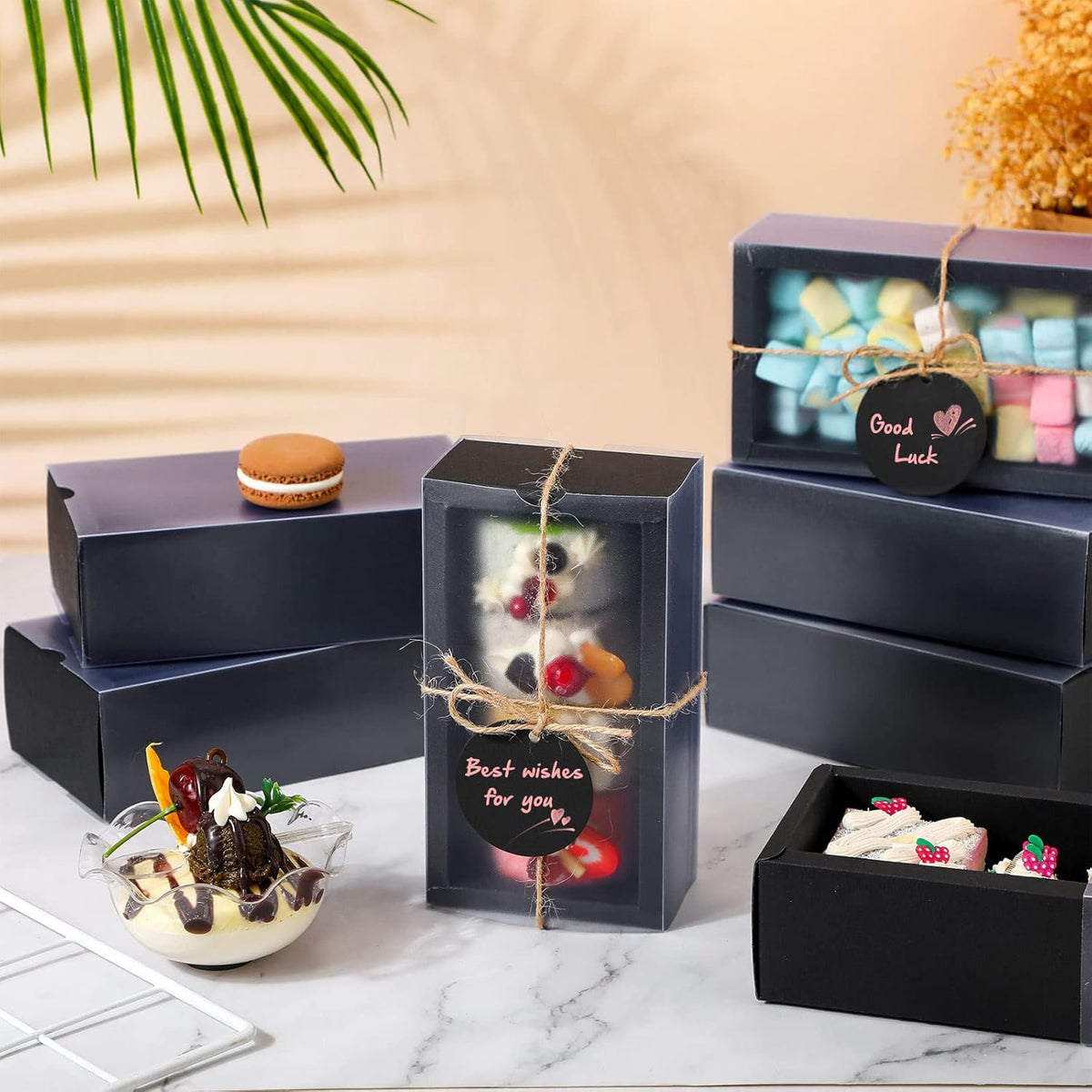 Roowest 50 Sets Kraft Gift Boxes Rectangle Kraft Paper Drawer Box with Window Homemade Soap Box
