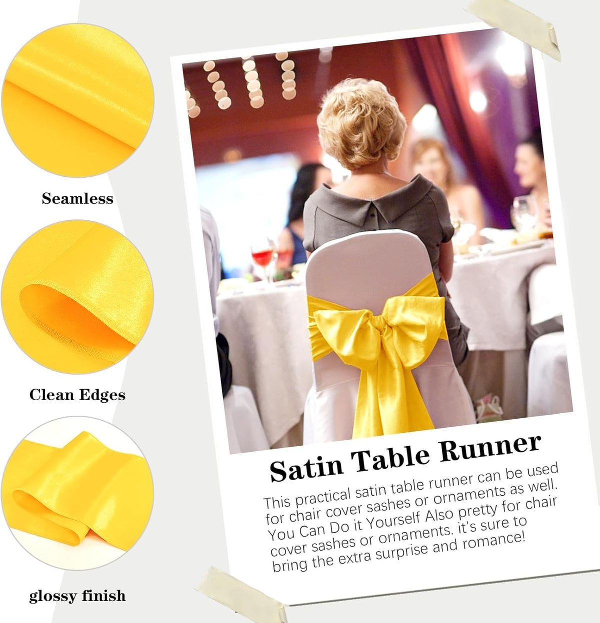 10 Pack Satin Table Runner 12 x 108 Inch Long Yellow Silk Table Runner for Wedding Party Banquet