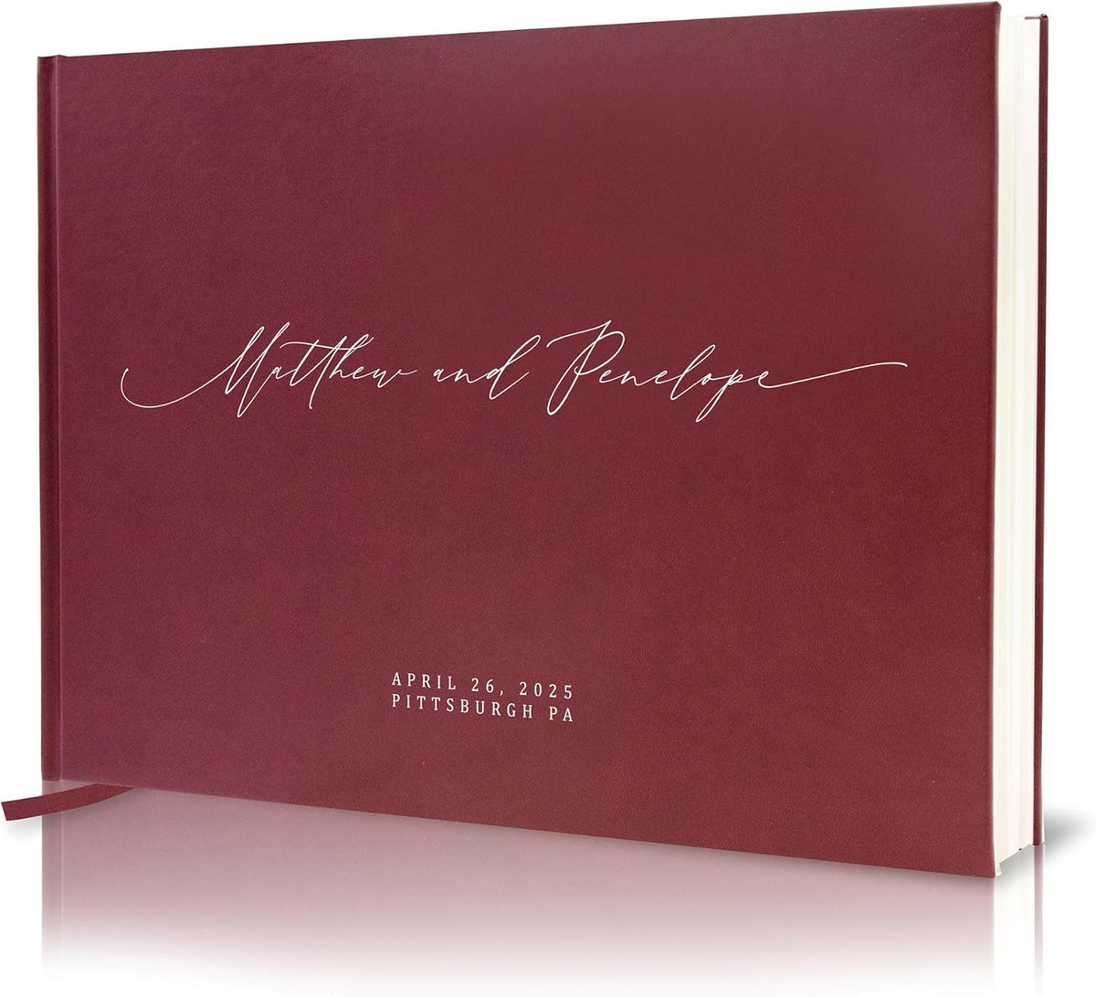 MUUJEE Personalized Guestbook in Wine - Premium Custom Modern Guest Book for Wedding Reception