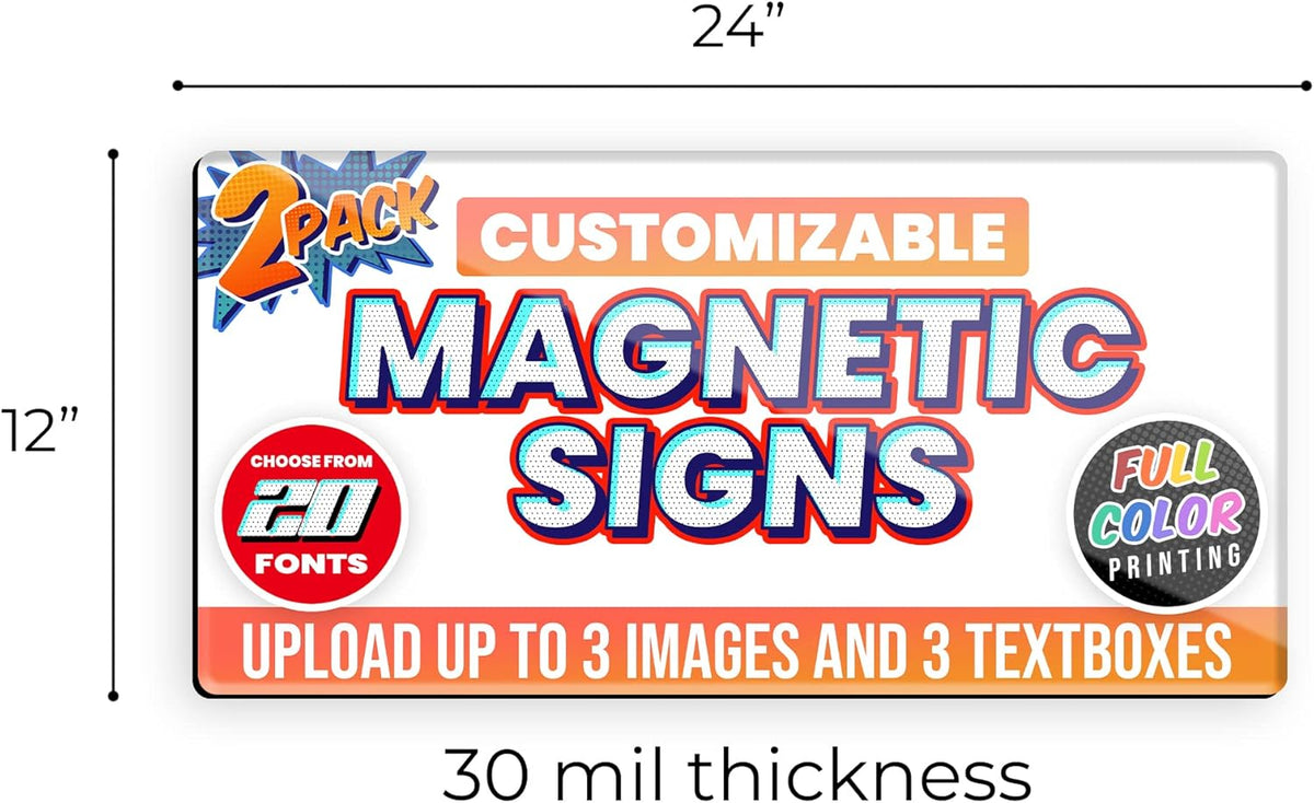 2-Pack,12"x24" Custom Magnet Signs in Full Color for Business and Advertising, 30 mil Customized
