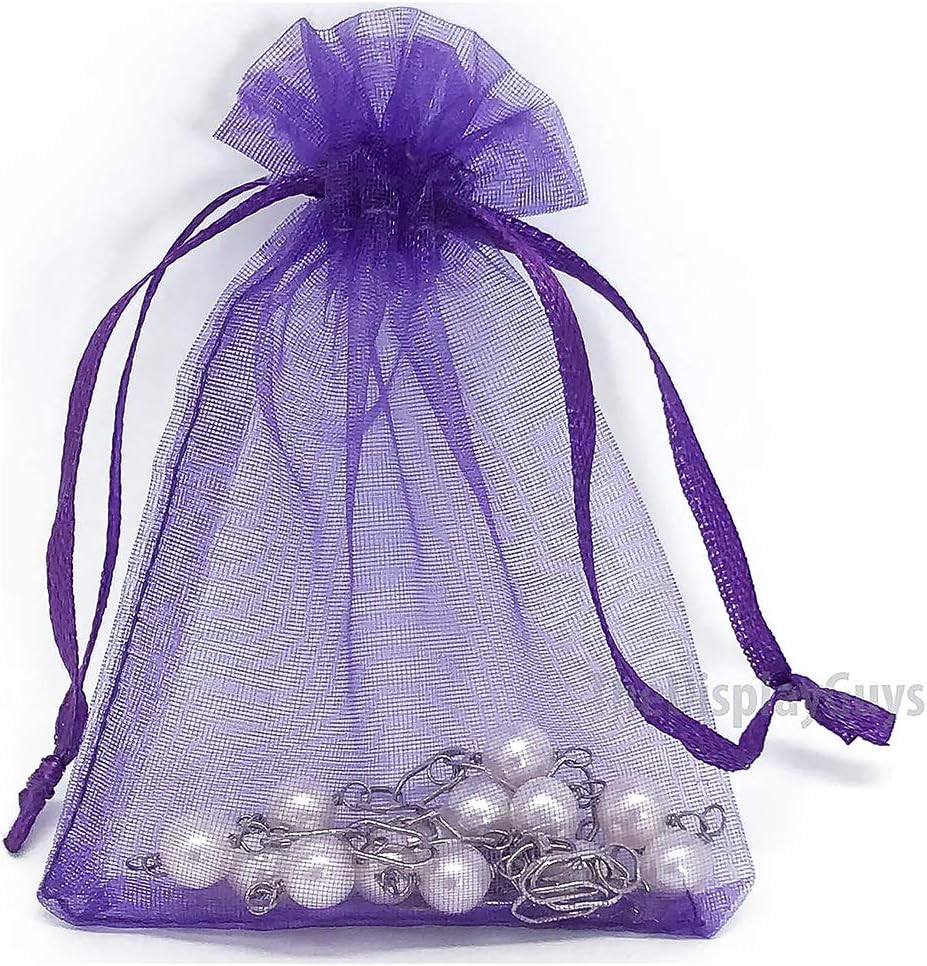 TheDisplayGuys 100-Pack 3x4 Purple Sheer Organza Gift Bags with Drawstring, Goodie Bags for