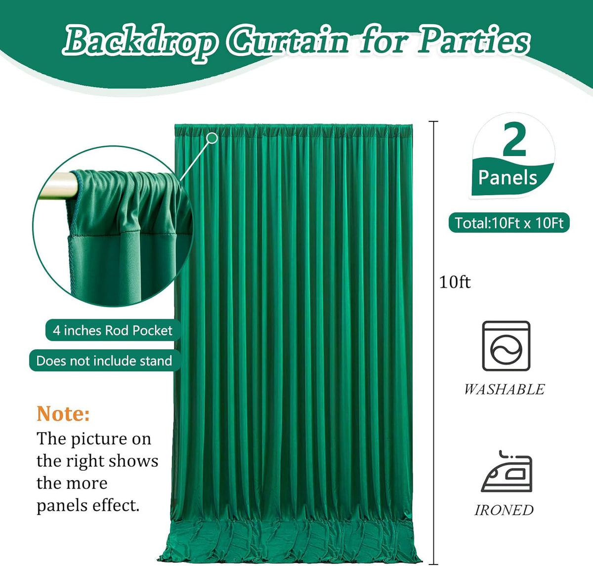 10 x 10 Feet Green Backdrop Curtain for Partie, Background Curtains for Photoshoot, Birthday