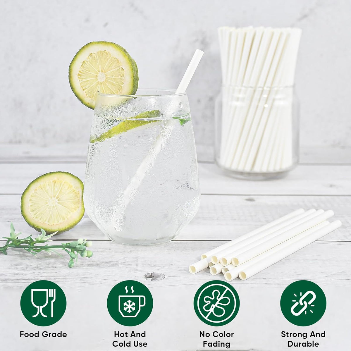 [400 Pack] Compostable Short Paper Straws Individually Wrapped, 5.75" x 0.24", Dye-free White