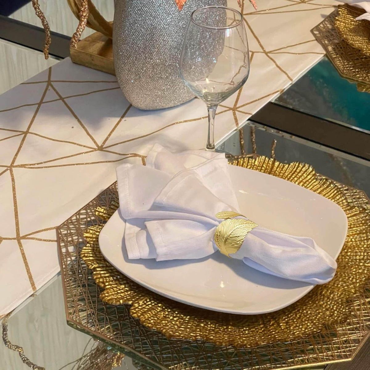 Gold Leaf Napkin Rings Set of 12, Leaves Napkin Rings for Table Setting, Metal Leaf Napkin Holder