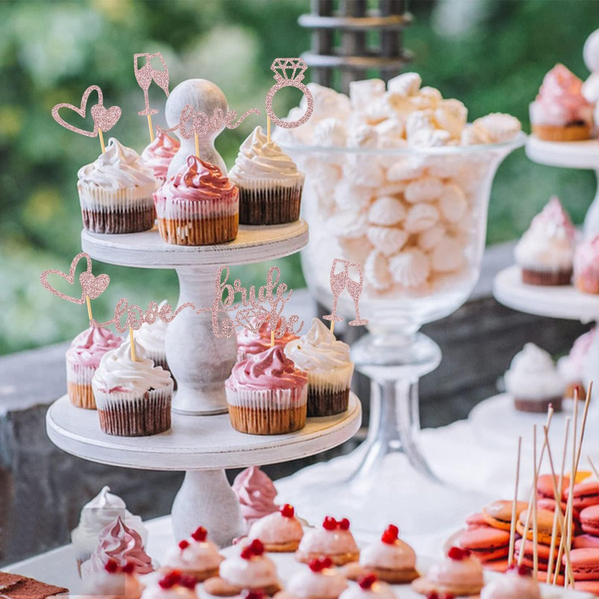 35 PCS Glitter Diamond Ring Bride to be Love Cupcake Topper Champagne Cake Picks Decorations for