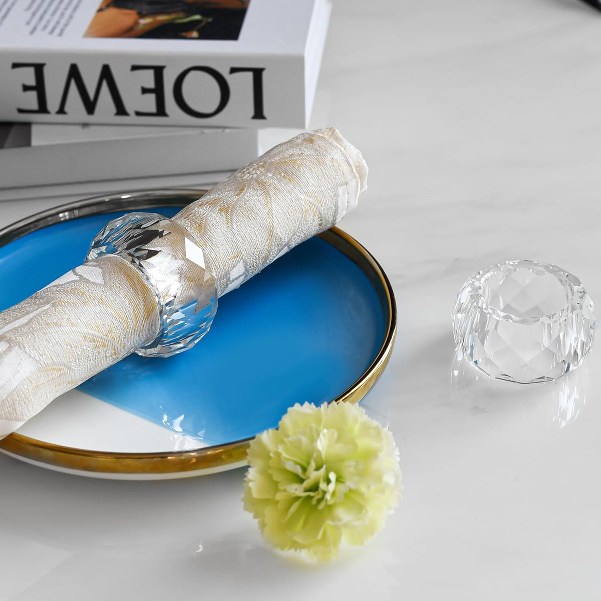 kitCom Crystal Napkin Ring Holders Set of 12, Luxury Crystal Napkin Holder Rings, Diamond-Shaped