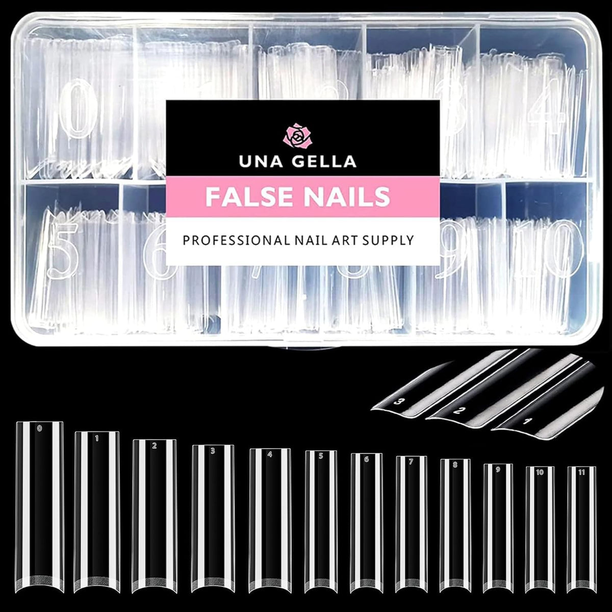 UNA GELLA No C Curve Nail Tips 504 PCS Extra Long XXL Tapered Square Nail Tips Half Cover Nails