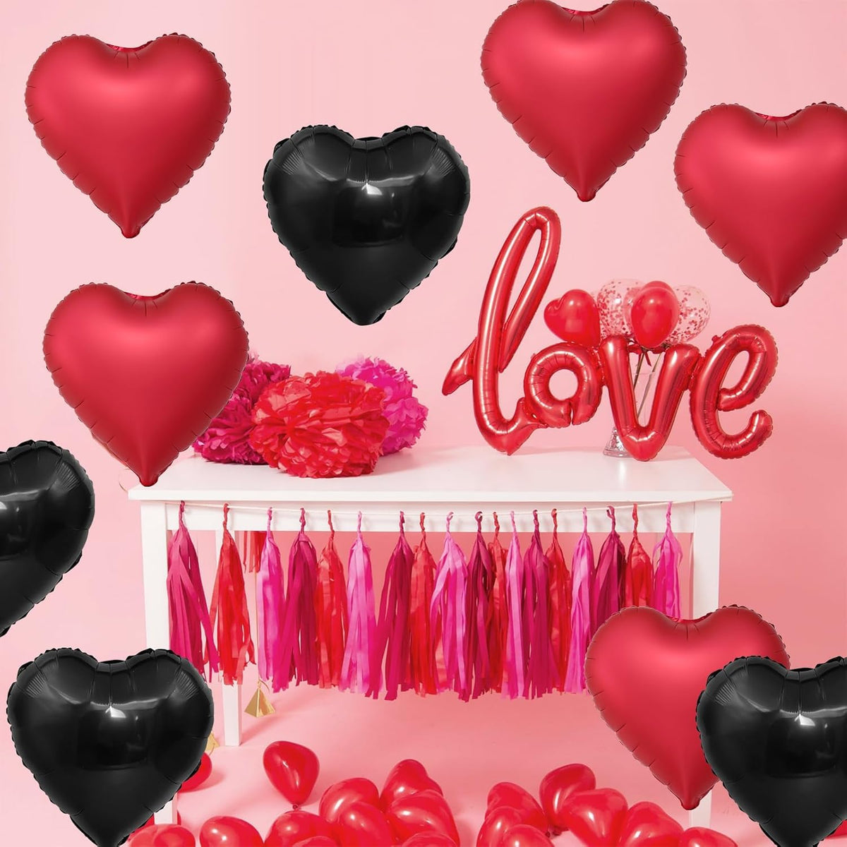 Black Red Heart Balloons,12Pcs 18Inch Black Metallic Red Heart Shaped Foil Helium Polyester Film