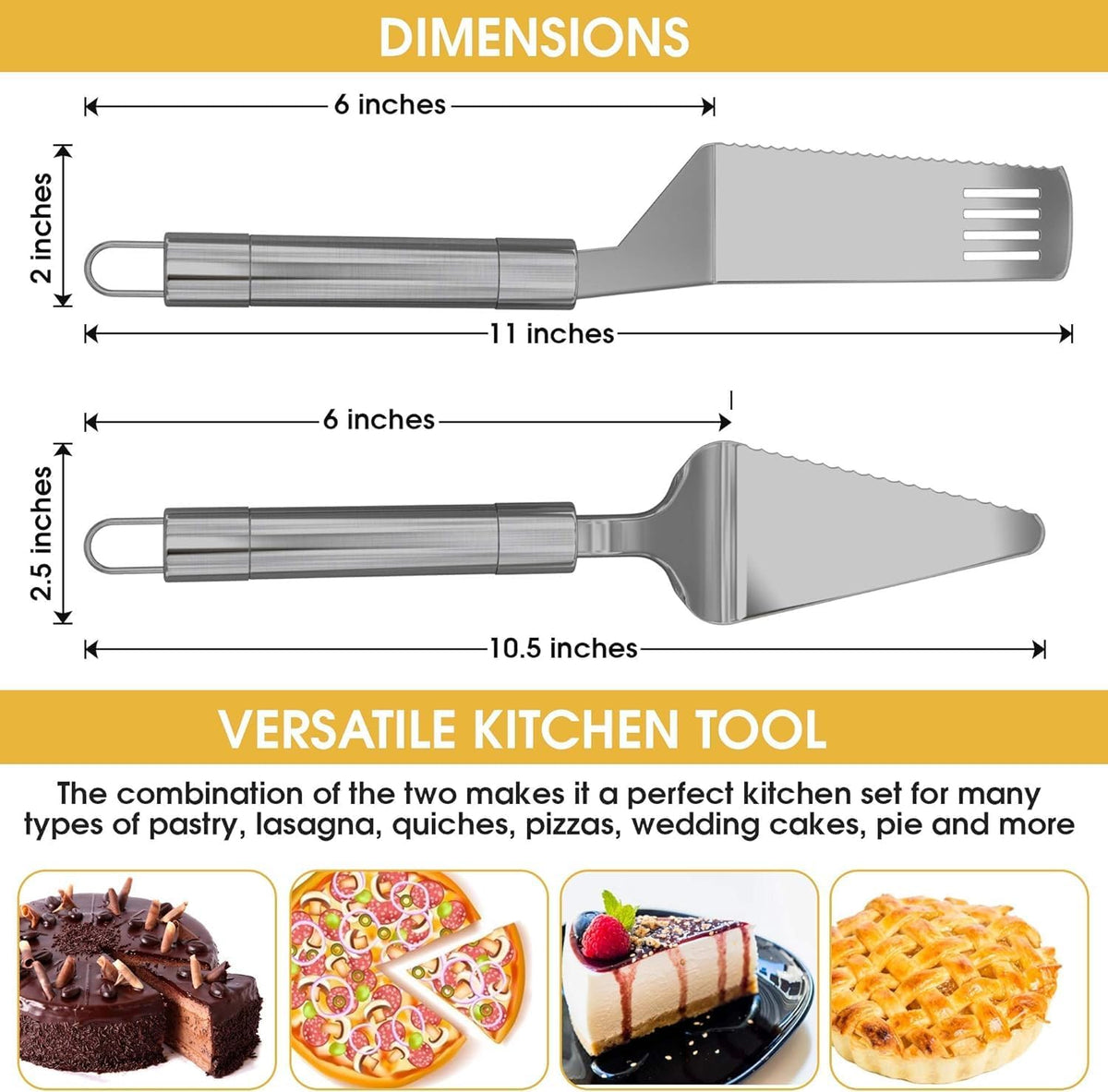 Pie Server Spatula and Cake Cutter Slicer, Stainless Steel Set - Kitchen Essentials for Cutting &