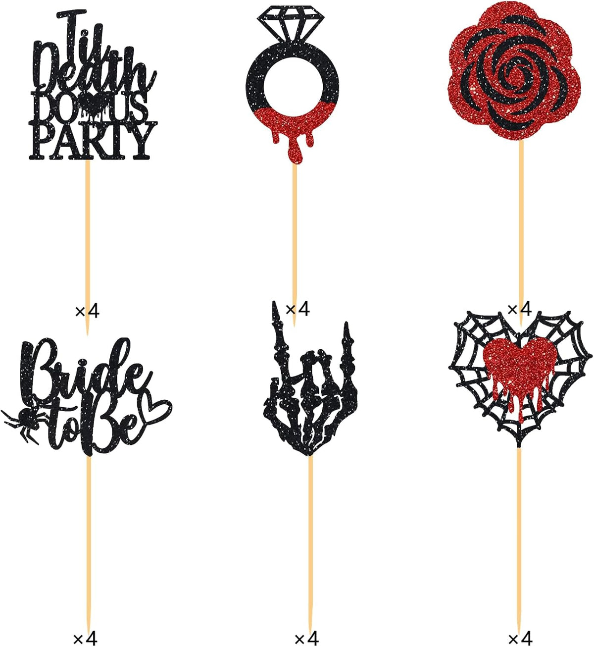 Halloween Bachelorette Cupcake Topper Bride To Be Ring Skeleton Hand Heart Blood Glitter Food Picks