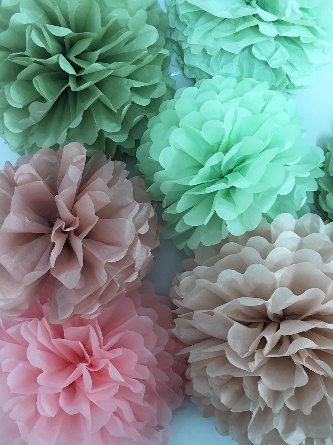 Tissue Paper Pom Poms Kit -Rose Pink and Sage Green Paper Flowers 12pieces for Gender Baby Shower