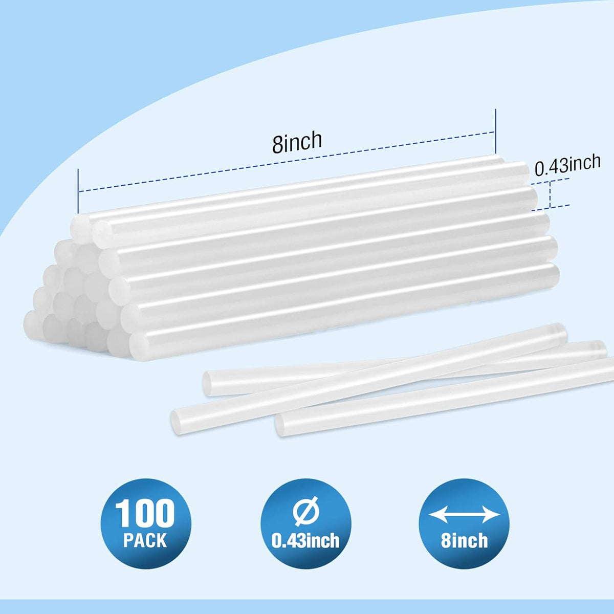 WORKPRO Full Size Hot Glue Sticks, 100-pack, 0.43x8 Inches, Compatible with Most Glue Guns