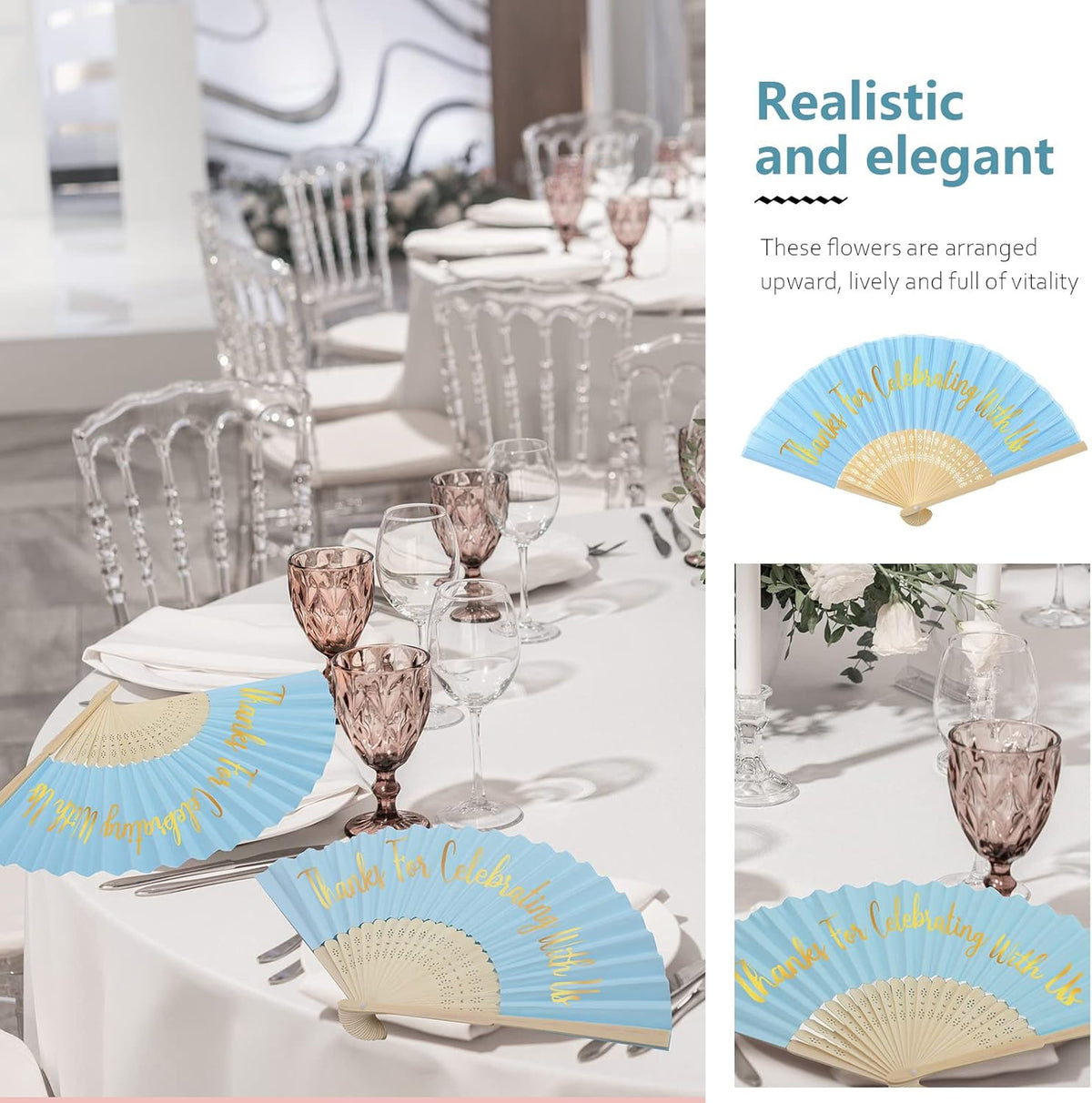 Jetec 50 Pcs Wedding Fans for Guests Bulk Silk Hand Fans Handheld Folded Thank You for Celebrating