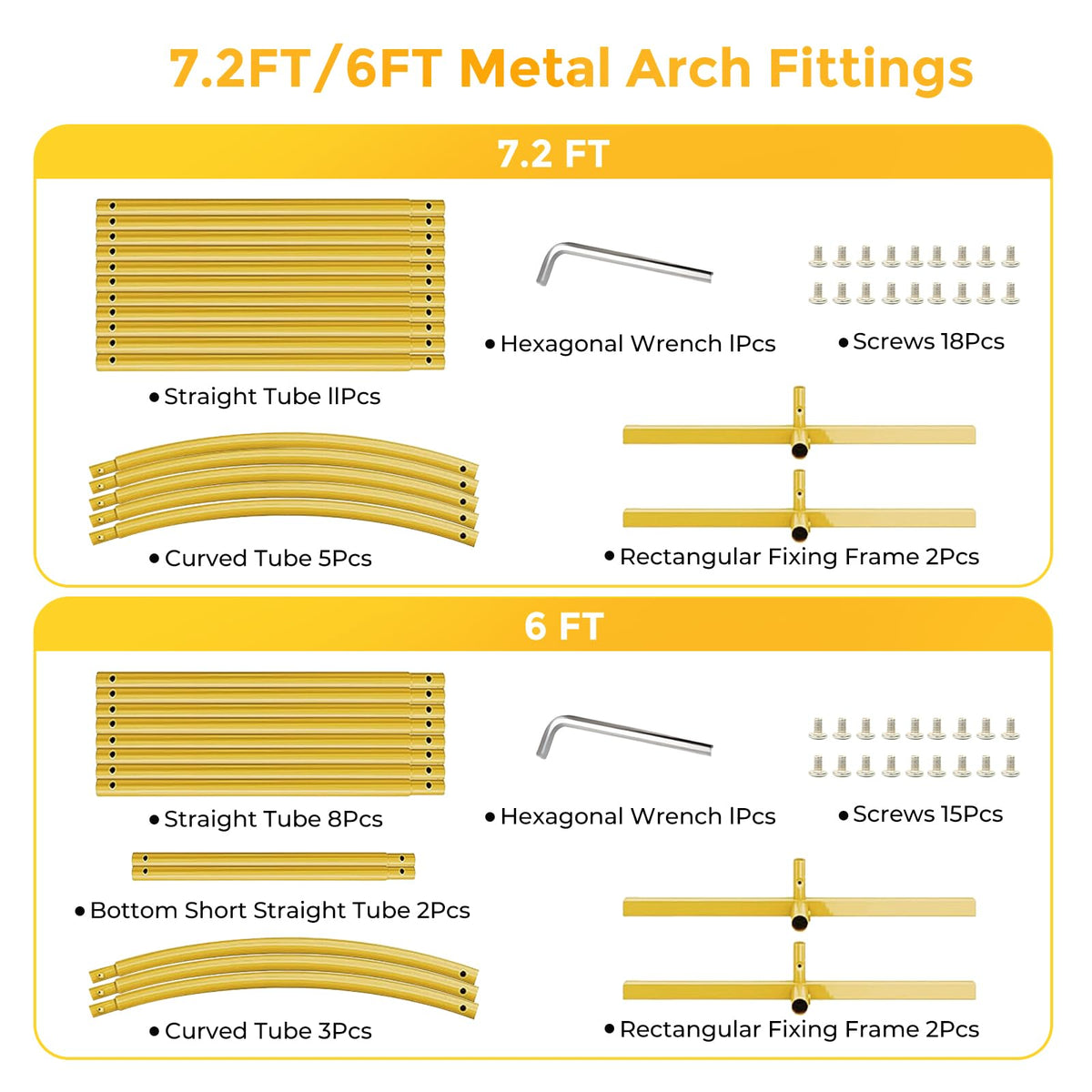Metal Arch Backdrop Stand, 7.2FT+6FT Wedding Arch Frame, Gold Wedding Arch Backdrop Stand Set of 2
